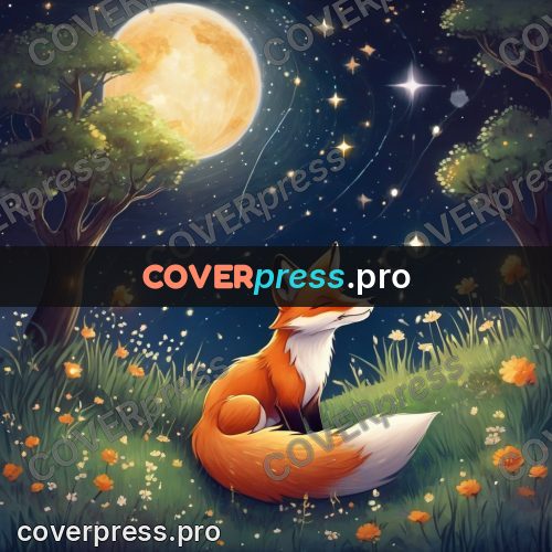Dreamy illustration: fox lying in night grass