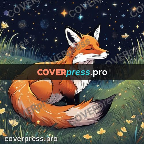Dreamy illustration: fox lying in night grass