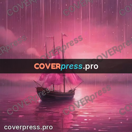 Dreamy illustration: sailing ship with pink sails
