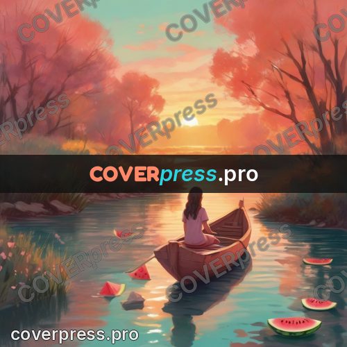 Dreamy illustration: girl in a river boat
