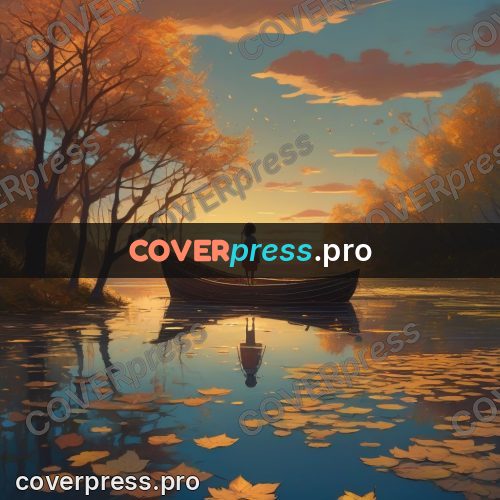 Dreamy illustration: boat on a river at sunset