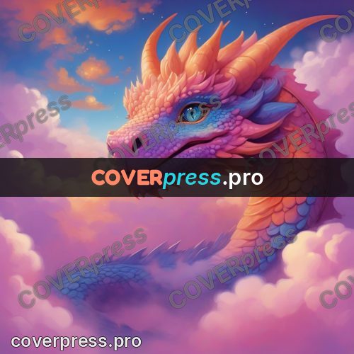 Dreamy illustration: dragon in pink clouds