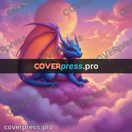 Dreamy illustration: dragon in pink clouds