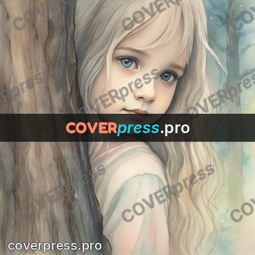 Dreamy illustration: girl by a tree trunk