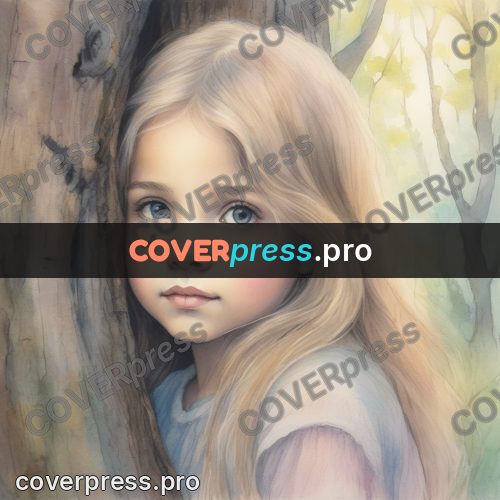Dreamy illustration: girl by a tree trunk