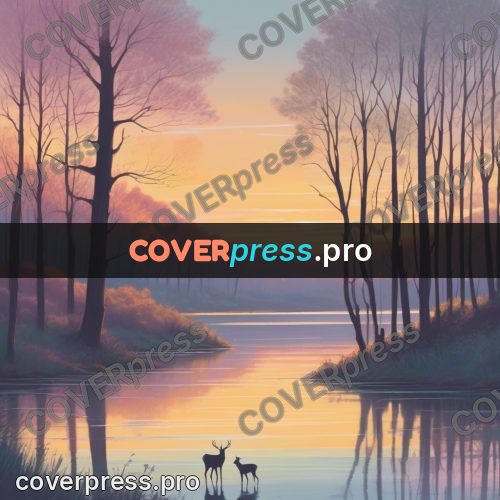 Dreamy illustration: quiet lake at sunset