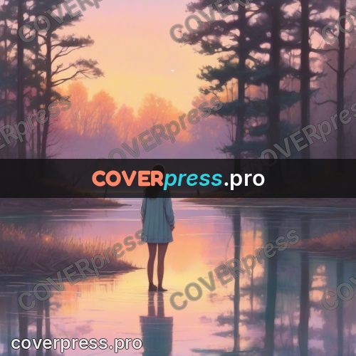 Dreamy illustration: quiet lake at sunset