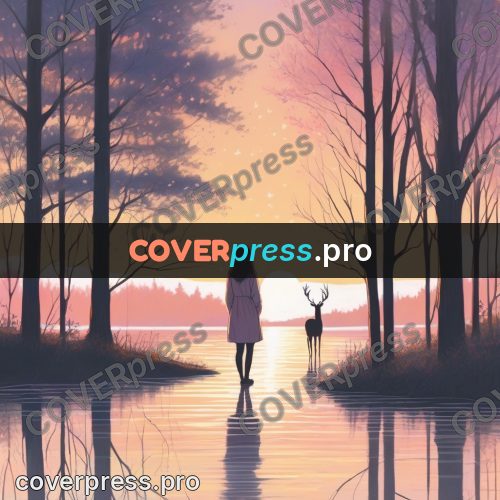 Dreamy illustration: quiet lake at sunset