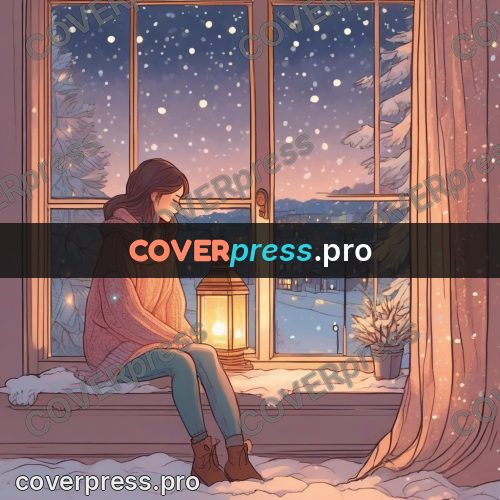 Dreamy illustration: girl on a windowsill in winter