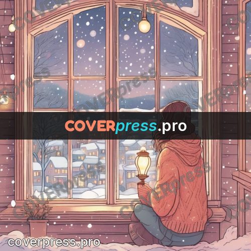Dreamy illustration: girl on a windowsill in winter