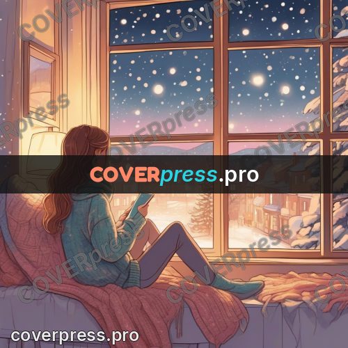 Dreamy illustration: girl on a windowsill in winter