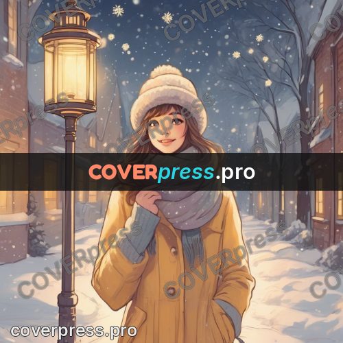 Dreamy illustration: girl under a snowy lamp