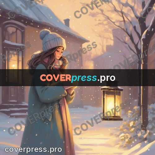 Dreamy illustration: girl under a snowy lamp