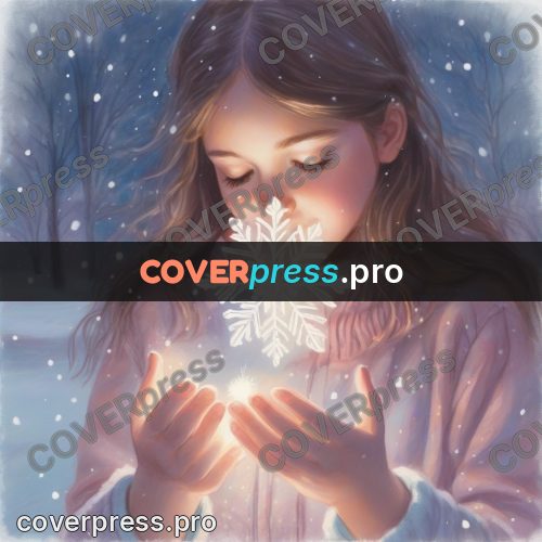 Dreamy illustration: snowflake in cupped hands