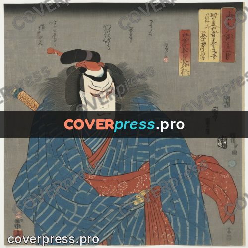 Ukiyo-e artwork: actor in a blue kimono