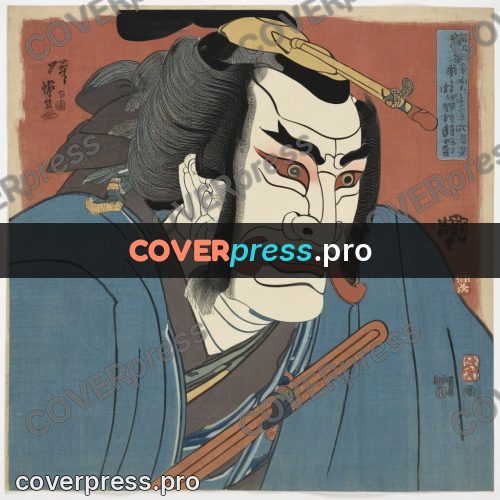 Ukiyo-e artwork: actor in a blue kimono