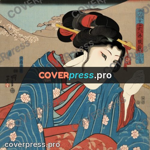 Ukiyo-e artwork: woman in a flowered kimono