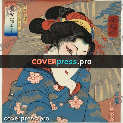 Ukiyo-e artwork: woman in a flowered kimono