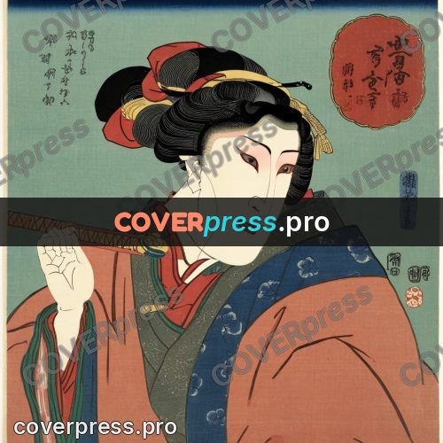 Ukiyo-e artwork: woman in an indigo kimono