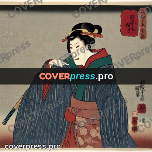 Ukiyo-e artwork: woman in an indigo kimono