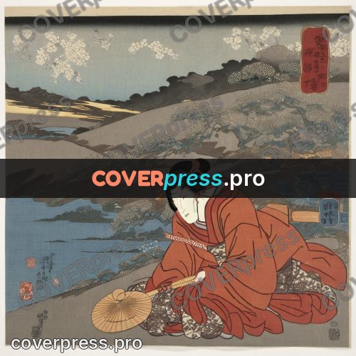 Ukiyo-e artwork: woman in a red kimono