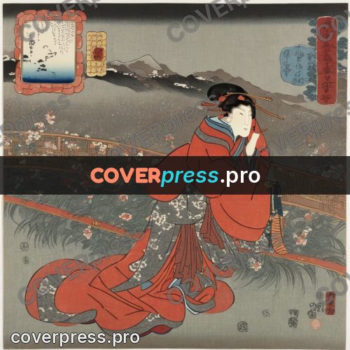 Ukiyo-e artwork: woman in a red kimono