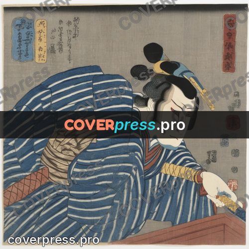 Ukiyo-e artwork: warrior in a striped kimono
