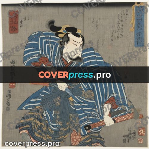 Ukiyo-e artwork: warrior in a striped kimono