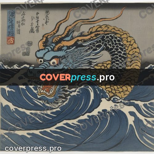 Ukiyo-e artwork: dragon above a wave