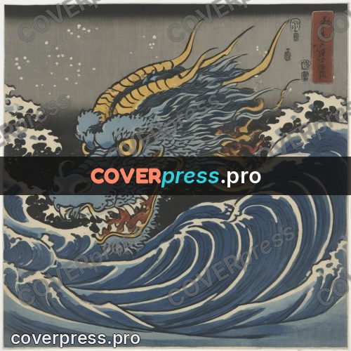 Ukiyo-e artwork: dragon above a wave