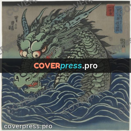 Ukiyo-e artwork: green dragon in the waves