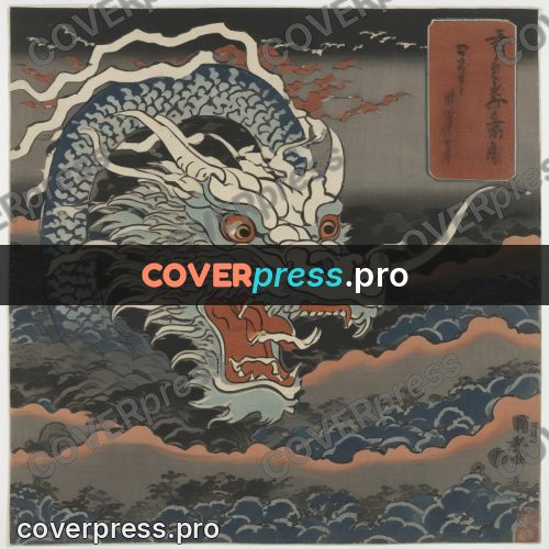 Ukiyo-e artwork: white dragon among clouds