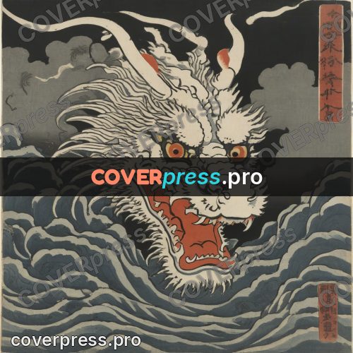 Ukiyo-e artwork: white dragon among clouds