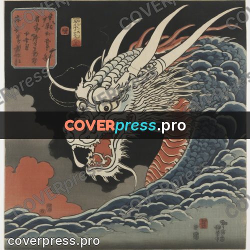 Ukiyo-e artwork: white dragon among clouds