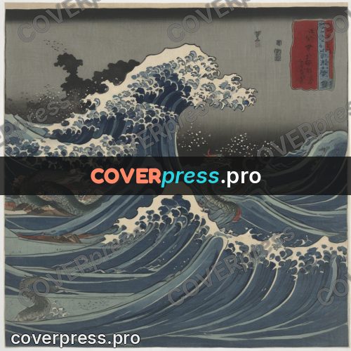 Ukiyo-e artwork: big wave with a crest