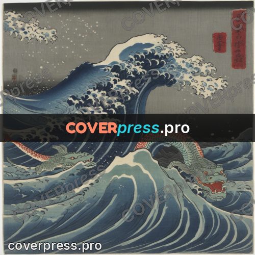 Ukiyo-e artwork: big wave with a crest