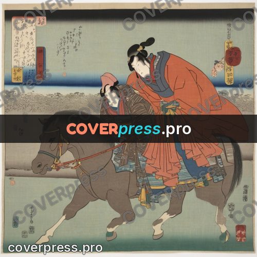 Ukiyo-e artwork: woman riding a horse