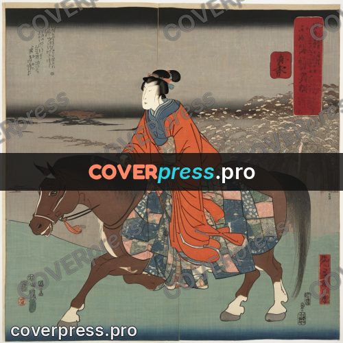 Ukiyo-e artwork: woman riding a horse