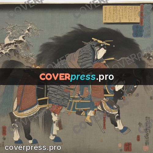 Ukiyo-e artwork: rider beside a horse's head