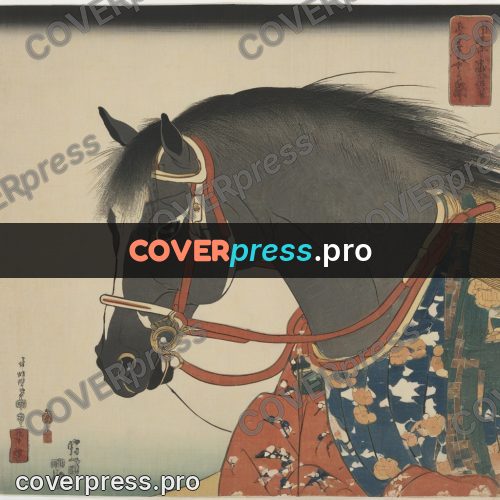 Ukiyo-e artwork: rider beside a horse's head