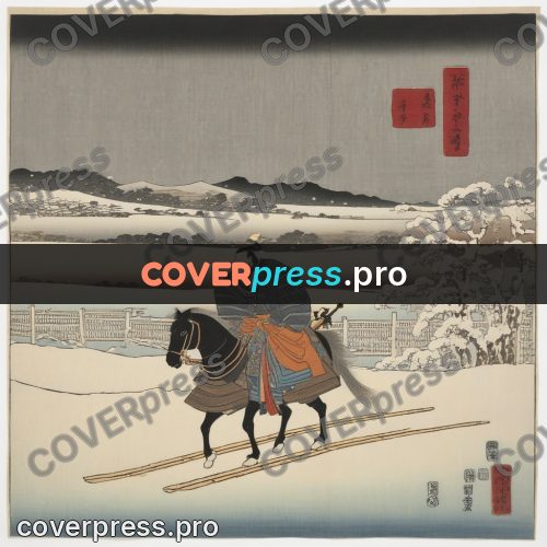 Ukiyo-e artwork: rider in a snowy field
