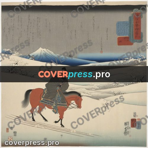 Ukiyo-e artwork: rider in a snowy field