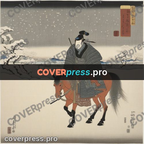 Ukiyo-e artwork: rider in a snowy field