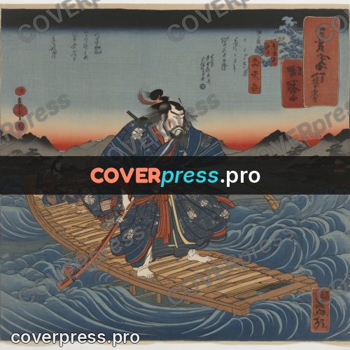 Ukiyo-e artwork: man poling a raft