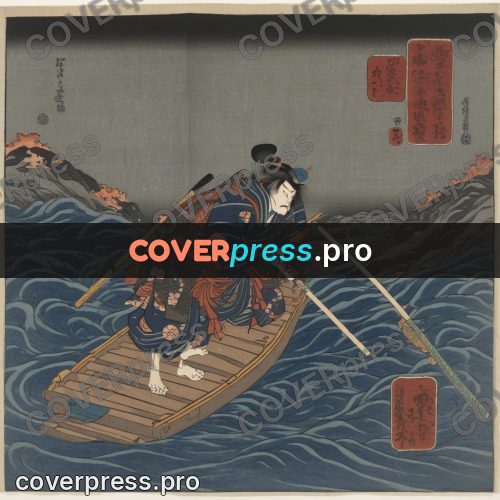 Ukiyo-e artwork: man poling a raft