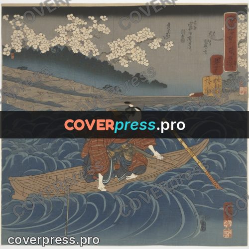 Ukiyo-e artwork: boatman in a boat on waves