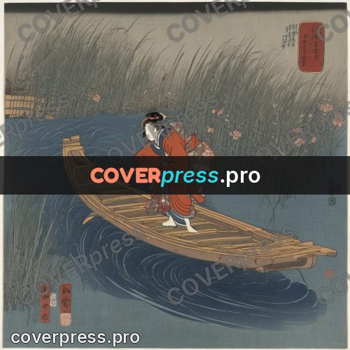 Ukiyo-e artwork: woman poling a flat boat