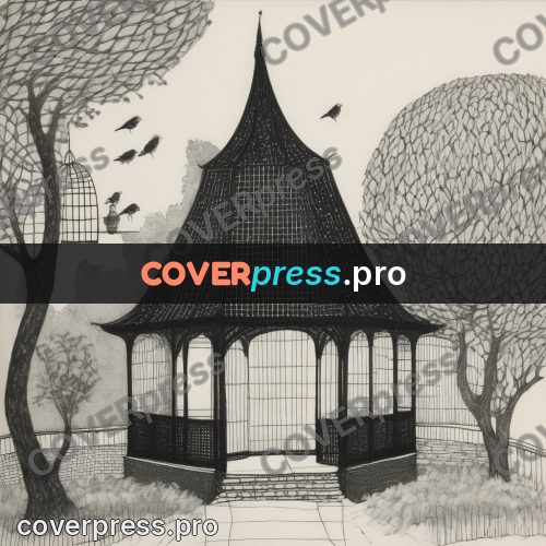 Edward Gorey style drawing: pavilion with a latticed roof