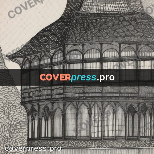 Edward Gorey style drawing: pavilion with a latticed roof