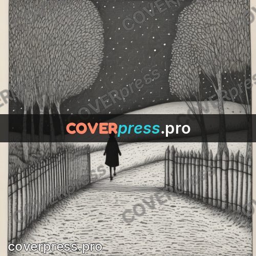 Edward Gorey style drawing: path along a fence in winter